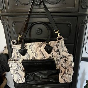 Aimee Kestenberg Black and Cream Snake Print Shoulder Bag